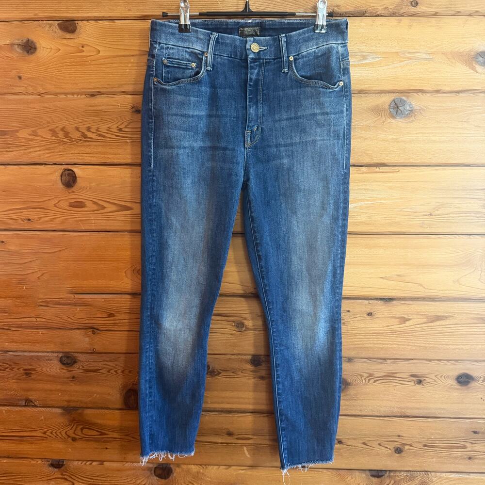 MOTHER The Looker Ankle Fray Skinny Jeans Not Rough Enough Blue Denim Size 27